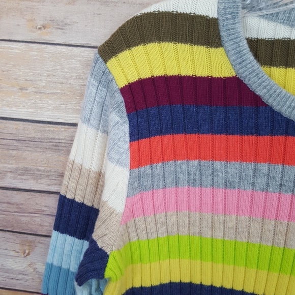 NWT Gap Rainbow Striped Merino Wool Sweater Large - Picture 3 of 5